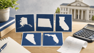 State map cards for the five states without a statewide sales tax