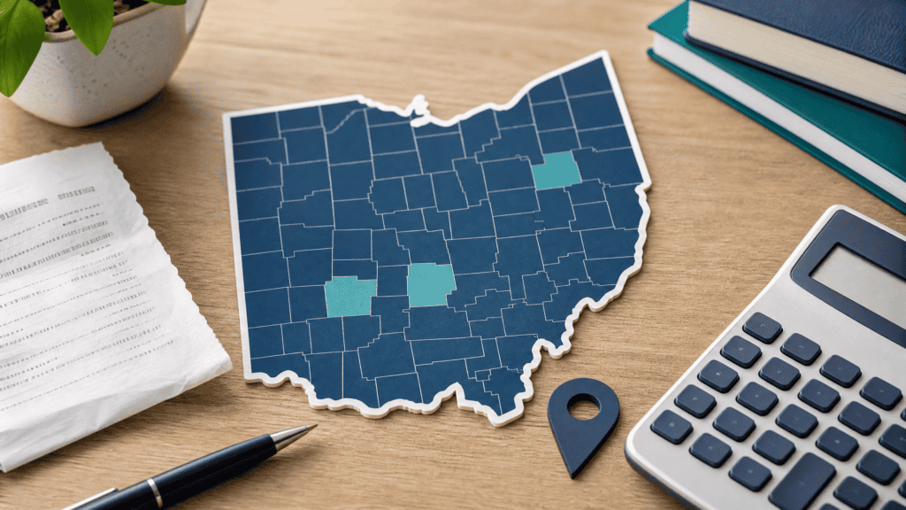 Ohio sales tax receipt with state and county rate calculation