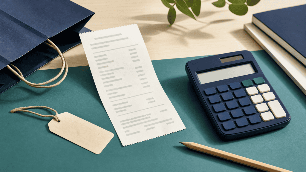 Discounted receipt and calculator for sales tax calculation