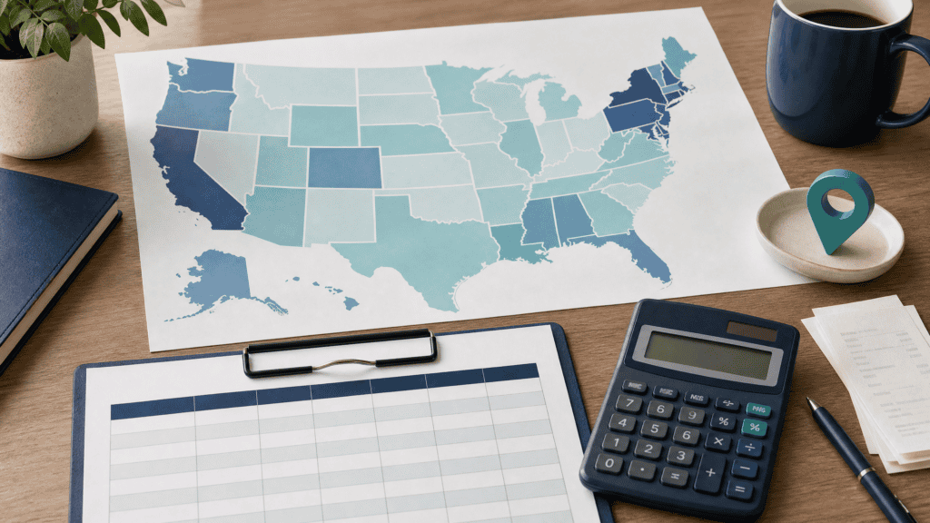 U.S. map and calculator for comparing sales tax rates by state