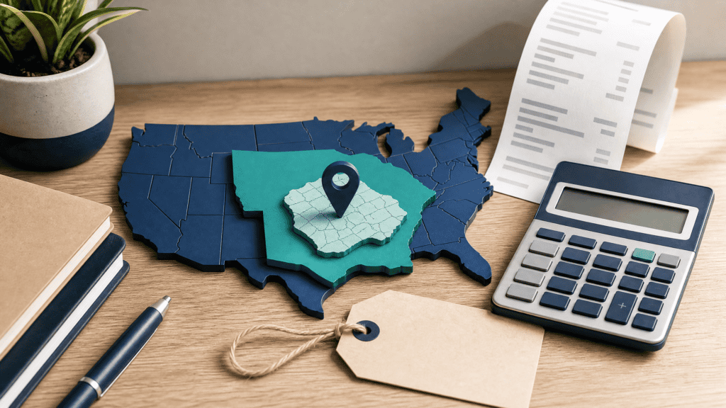 Receipt, calculator and address pin for a sales tax estimate