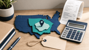 Receipt, calculator and address pin for a sales tax estimate