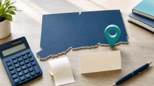 Connecticut map, receipt and calculator for sales tax estimate